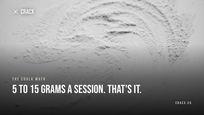 Fine white powder spread across a surface, the texture of milled climbing chalk