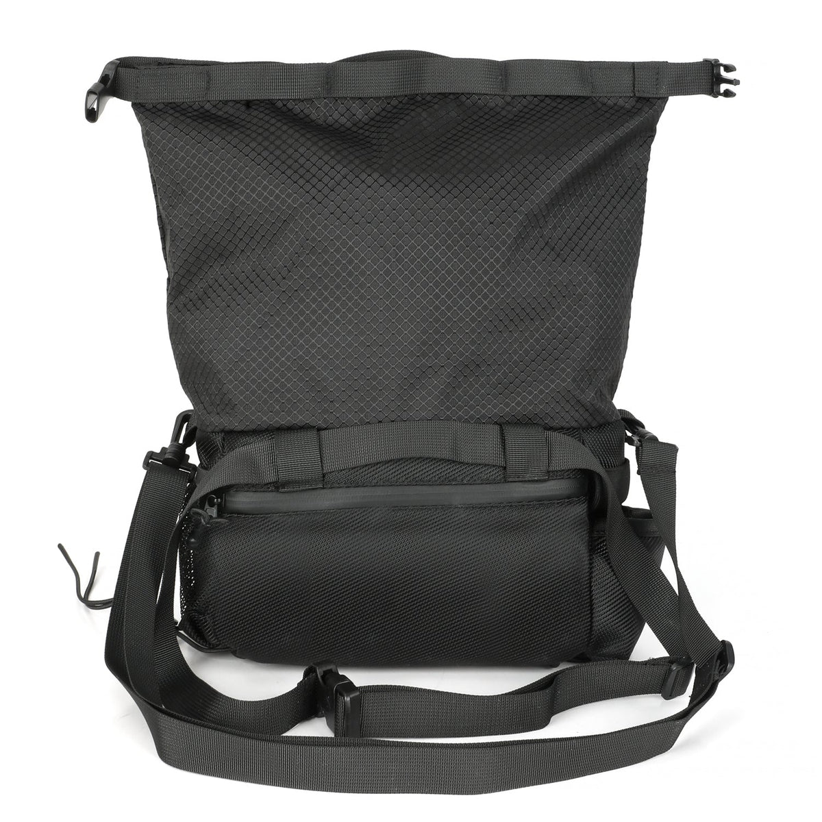 CRACX Ascend chalk bucket seen from behind with the waist belt and shoulder strap both extended